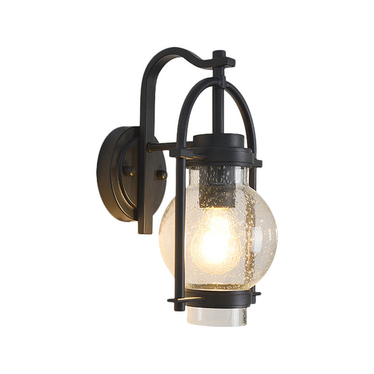 Seedy Glass Black Wall Mounted Lighting Global 1 Light Retro Wall Lamp with Arch Frame Clearhalo 'Art deco wall lights' 'Cast Iron' 'Glass' 'Industrial wall lights' 'Industrial' 'Middle century wall lights' 'Modern' 'Rustic wall lights' 'Tiffany' 'Traditional wall lights' 'Wall Lamps & Sconces' 'Wall Lights' Lighting' 1687767