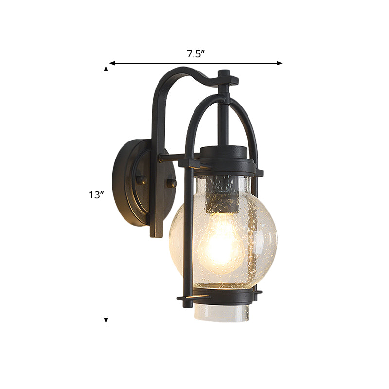 Seedy Glass Black Wall Mounted Lighting Global 1 Light Retro Wall Lamp with Arch Frame Clearhalo 'Art deco wall lights' 'Cast Iron' 'Glass' 'Industrial wall lights' 'Industrial' 'Middle century wall lights' 'Modern' 'Rustic wall lights' 'Tiffany' 'Traditional wall lights' 'Wall Lamps & Sconces' 'Wall Lights' Lighting' 1687768