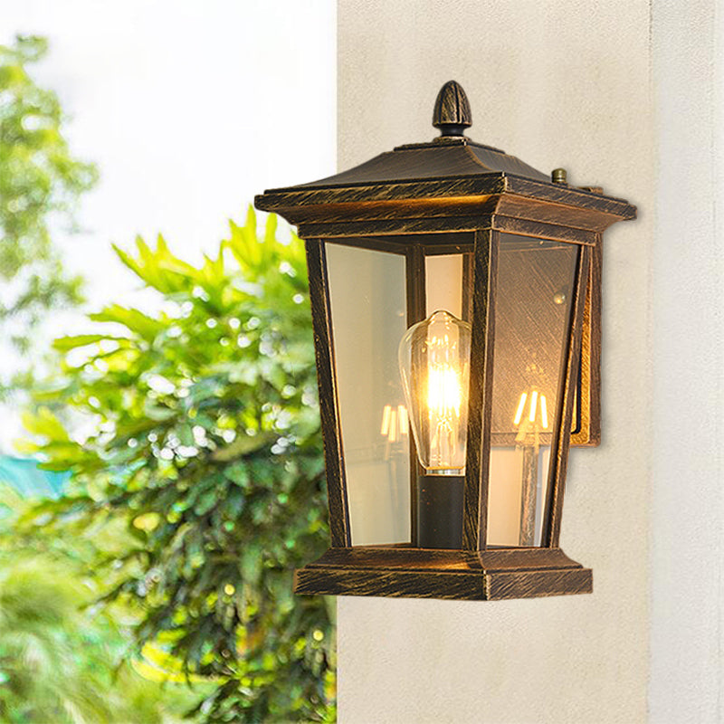 1-Head Flush Wall Sconce Traditional Porch Wall Mounted Lighting with Pavilion Dimpled Glass Shade in Black/Brass Clearhalo 'Art deco wall lights' 'Cast Iron' 'Glass' 'Industrial wall lights' 'Industrial' 'Middle century wall lights' 'Modern' 'Rustic wall lights' 'Tiffany' 'Traditional wall lights' 'Wall Lamps & Sconces' 'Wall Lights' Lighting' 1687775