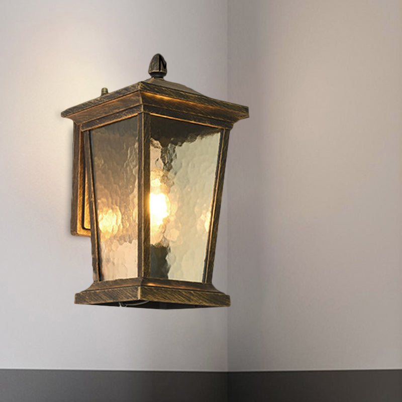 1-Head Flush Wall Sconce Traditional Porch Wall Mounted Lighting with Pavilion Dimpled Glass Shade in Black/Brass Brass B Clearhalo 'Art deco wall lights' 'Cast Iron' 'Glass' 'Industrial wall lights' 'Industrial' 'Middle century wall lights' 'Modern' 'Rustic wall lights' 'Tiffany' 'Traditional wall lights' 'Wall Lamps & Sconces' 'Wall Lights' Lighting' 1687783