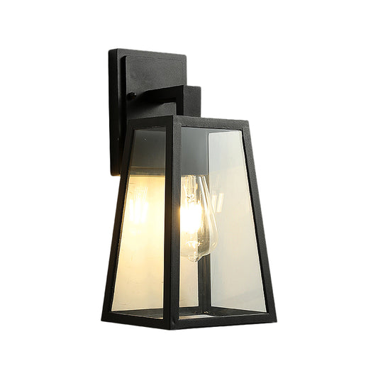 1 Light Wall Lamp Fixture Rustic Style Trapezoid Clear Glass Wall Mount Lighting in Black Clearhalo 'Art deco wall lights' 'Cast Iron' 'Glass' 'Industrial wall lights' 'Industrial' 'Middle century wall lights' 'Modern' 'Rustic wall lights' 'Tiffany' 'Traditional wall lights' 'Wall Lamps & Sconces' 'Wall Lights' Lighting' 1687790