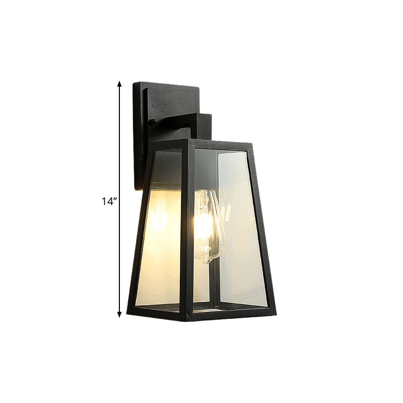 1 Light Wall Lamp Fixture Rustic Style Trapezoid Clear Glass Wall Mount Lighting in Black Clearhalo 'Art deco wall lights' 'Cast Iron' 'Glass' 'Industrial wall lights' 'Industrial' 'Middle century wall lights' 'Modern' 'Rustic wall lights' 'Tiffany' 'Traditional wall lights' 'Wall Lamps & Sconces' 'Wall Lights' Lighting' 1687791