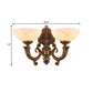 2 Heads Bowl Wall Mount Lighting Rustic Brass Finish Texture Glass Wall Lamp with Swirled Arm Clearhalo 'Wall Lamps & Sconces' 'Wall Lights' Lighting' 1687812