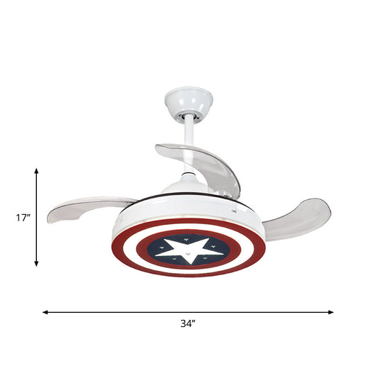 34" W Metal Star Hanging Fan Lamp Kids LED Semi Flush Ceiling Light in Red with 3-Blade Clearhalo 'Ceiling Fans with Lights' 'Ceiling Fans' 'Kids Ceiling Fans' 'Kids' Lighting' 1687838
