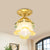 1-Head Flower Ceiling Lamp Retro Style Gold Ruffle Glass Semi Flush Mount Lighting for Hallway Gold Clearhalo 'Ceiling Lights' 'Close To Ceiling Lights' 'Close to ceiling' 'Glass shade' 'Glass' 'Island Lights' 'Semi-flushmount' Lighting' 1687884