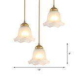 Floral Dining Room Cluster Pendant Classic Frosted Glass 3 Bulbs Gold Suspension Lighting Fixture Clearhalo 'Ceiling Lights' 'Glass shade' 'Glass' 'Pendant Lights' 'Pendants' Lighting' 1687916