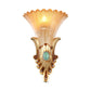 Scalloped Corridor Wall Sconce Loft Style Amber Ribbed Glass 1-Bulb Gold Wall Lighting with Peacock Feather Design Clearhalo 'Wall Lamps & Sconces' 'Wall Lights' Lighting' 1687927