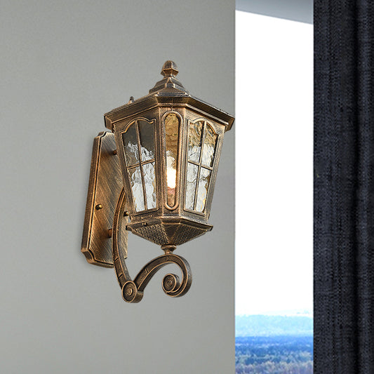 Lantern Porch Wall Lighting Traditional Dimpled Glass 9.5"/12" W 1-Bulb Black/Brass Wall Mounted Light, Up/Down Clearhalo 'Art deco wall lights' 'Cast Iron' 'Glass' 'Industrial wall lights' 'Industrial' 'Middle century wall lights' 'Modern' 'Rustic wall lights' 'Tiffany' 'Traditional wall lights' 'Wall Lamps & Sconces' 'Wall Lights' Lighting' 1687945
