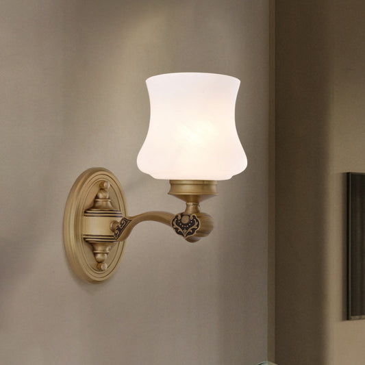 1 Bulb Surface Wall Sconce Country Urn Milky Glass Wall Lighting Ideas in Brass for Bedroom Clearhalo 'Wall Lamps & Sconces' 'Wall Lights' Lighting' 1687975