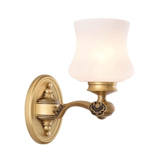1 Bulb Surface Wall Sconce Country Urn Milky Glass Wall Lighting Ideas in Brass for Bedroom Clearhalo 'Wall Lamps & Sconces' 'Wall Lights' Lighting' 1687976