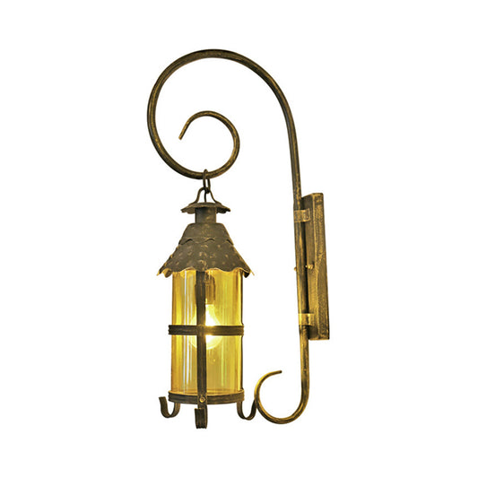 Retro Lantern Wall Mount Lighting 1 Head Metallic Wall Light Fixture with Scroll Arm in Antique Bronze Clearhalo 'Art deco wall lights' 'Cast Iron' 'Glass' 'Industrial wall lights' 'Industrial' 'Middle century wall lights' 'Modern' 'Rustic wall lights' 'Tiffany' 'Traditional wall lights' 'Wall Lamps & Sconces' 'Wall Lights' Lighting' 1687980