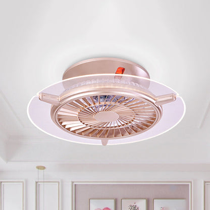 22" Wide Pink Round Ceiling Fan Light Modern LED Metal Semi Mount Lighting for Living Room Pink Clearhalo 'Ceiling Fans with Lights' 'Ceiling Fans' 'Kids Ceiling Fans' 'Kids' Lighting' 1687982