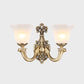 Gold 1/2 Bulbs Wall Mounted Lamp Traditional Frosted Glass Inverted Bell Wall Lighting Idea with Curved Arm Clearhalo 'Wall Lamps & Sconces' 'Wall Lights' Lighting' 1688012