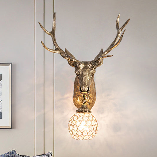 Single Bulb Elk Head Wall Mounted Lamp Warehouse Gold Resin Wall Sconce Light with Beveled Crystal Shade Clearhalo 'Wall Lamps & Sconces' 'Wall Lights' Lighting' 1688029