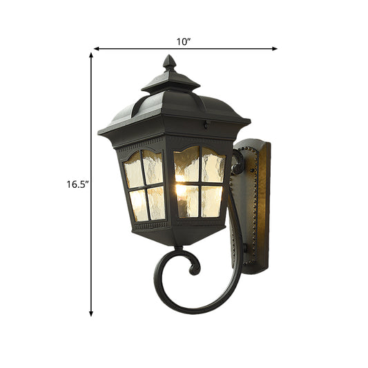 1 Light Seedy Glass Wall Lamp Antique Black Lantern Doorway Wall Light with Up/Down Curved Arm, 10"/12.5" W Clearhalo 'Art deco wall lights' 'Cast Iron' 'Glass' 'Industrial wall lights' 'Industrial' 'Middle century wall lights' 'Modern' 'Rustic wall lights' 'Tiffany' 'Traditional wall lights' 'Wall Lamps & Sconces' 'Wall Lights' Lighting' 1688063