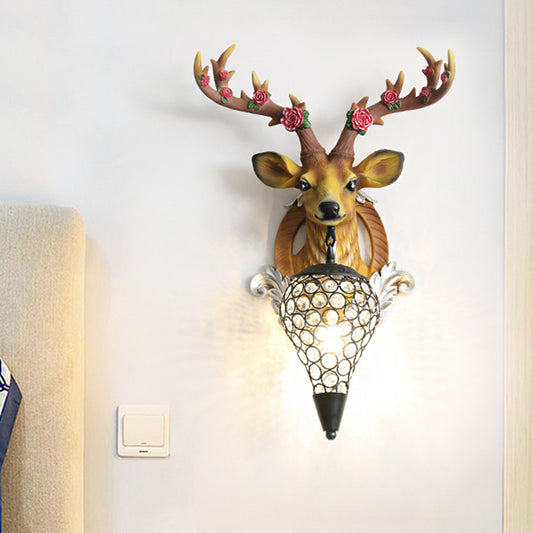 Rural Deer Wall Lighting 1-Head Resin Wall Mounted Lamp with Clear Hand-Cut Crystal Shade in Gold/Grey/White Clearhalo 'Wall Lamps & Sconces' 'Wall Lights' Lighting' 1688118