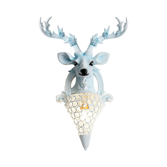 Rural Deer Wall Lighting 1-Head Resin Wall Mounted Lamp with Clear Hand-Cut Crystal Shade in Gold/Grey/White Clearhalo 'Wall Lamps & Sconces' 'Wall Lights' Lighting' 1688132