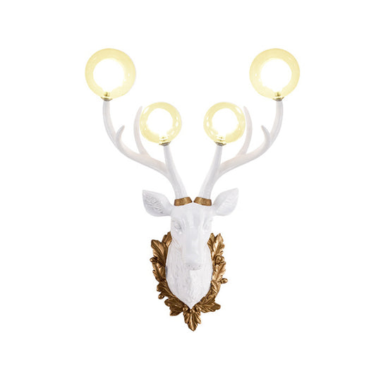 White 4 Lights Sconce Lamp Antique Resin Deer-Shaped Ball Clear Glass Shade Wall Lighting Fixture Clearhalo 'Wall Lamps & Sconces' 'Wall Lights' Lighting' 1688139