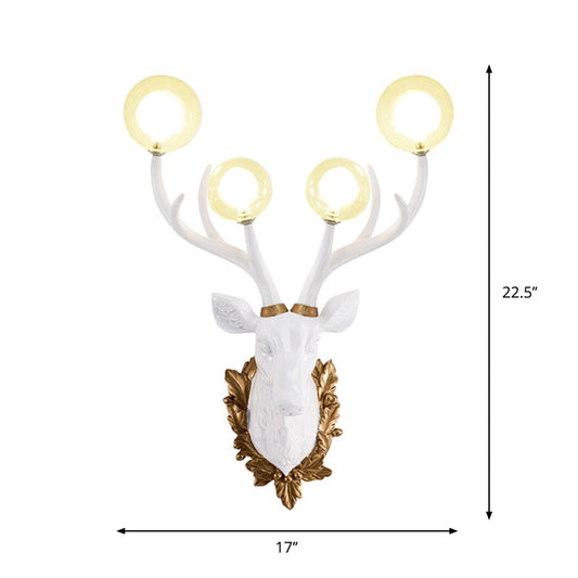 White 4 Lights Sconce Lamp Antique Resin Deer-Shaped Ball Clear Glass Shade Wall Lighting Fixture Clearhalo 'Wall Lamps & Sconces' 'Wall Lights' Lighting' 1688140