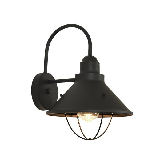 1 Bulb Wall Mounted Light Antique Conic Metallic Wall Lighting Fixture in Black for Lodge Clearhalo 'Art deco wall lights' 'Cast Iron' 'Glass' 'Industrial wall lights' 'Industrial' 'Middle century wall lights' 'Modern' 'Rustic wall lights' 'Tiffany' 'Traditional wall lights' 'Wall Lamps & Sconces' 'Wall Lights' Lighting' 1688161