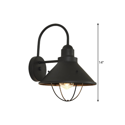 1 Bulb Wall Mounted Light Antique Conic Metallic Wall Lighting Fixture in Black for Lodge Clearhalo 'Art deco wall lights' 'Cast Iron' 'Glass' 'Industrial wall lights' 'Industrial' 'Middle century wall lights' 'Modern' 'Rustic wall lights' 'Tiffany' 'Traditional wall lights' 'Wall Lamps & Sconces' 'Wall Lights' Lighting' 1688162