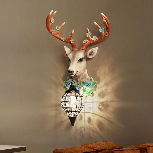 Black/White 1 Head Wall Lamp Warehouse Faceted Crystal Sphere Wall Sconce Light with Grey/Yellow Elk Decor Clearhalo 'Wall Lamps & Sconces' 'Wall Lights' Lighting' 1688190
