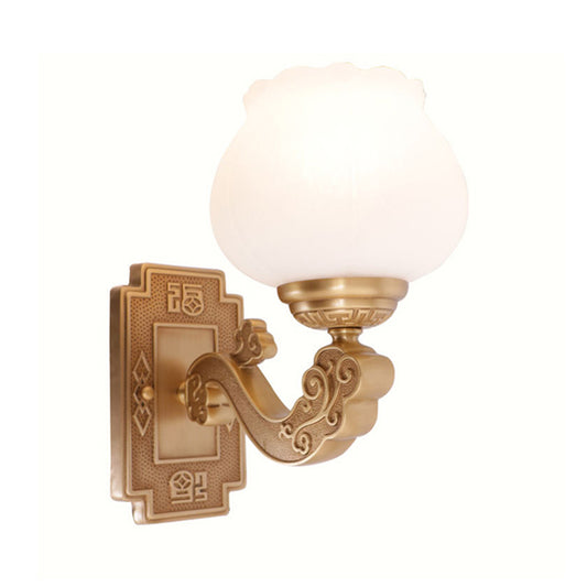 Milky Glass Brass Wall Mounted Light Blossom 1 Head Countryside Wall Lighting for Living Room Clearhalo 'Wall Lamps & Sconces' 'Wall Lights' Lighting' 1688269