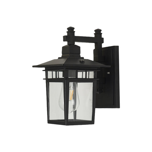 Pavilion Clear Glass Wall Lighting Industrial 1-Bulb Outdoor Wall Mounted Lamp in Black Clearhalo 'Art deco wall lights' 'Cast Iron' 'Glass' 'Industrial wall lights' 'Industrial' 'Middle century wall lights' 'Modern' 'Rustic wall lights' 'Tiffany' 'Traditional wall lights' 'Wall Lamps & Sconces' 'Wall Lights' Lighting' 1688301
