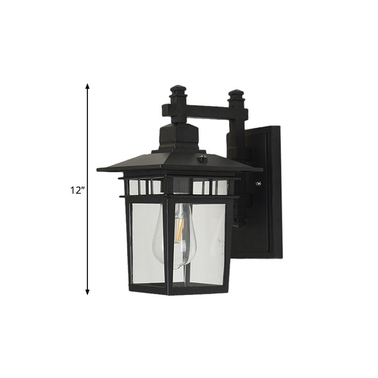 Pavilion Clear Glass Wall Lighting Industrial 1-Bulb Outdoor Wall Mounted Lamp in Black Clearhalo 'Art deco wall lights' 'Cast Iron' 'Glass' 'Industrial wall lights' 'Industrial' 'Middle century wall lights' 'Modern' 'Rustic wall lights' 'Tiffany' 'Traditional wall lights' 'Wall Lamps & Sconces' 'Wall Lights' Lighting' 1688302