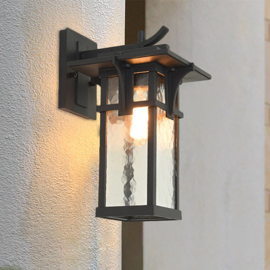 Black/Brass Wall Mount Lighting Industrial Clear/Water Glass 1-Light Outdoor Surface Wall Sconce Black B Clearhalo 'Art deco wall lights' 'Cast Iron' 'Glass' 'Industrial wall lights' 'Industrial' 'Middle century wall lights' 'Modern' 'Rustic wall lights' 'Tiffany' 'Traditional wall lights' 'Wall Lamps & Sconces' 'Wall Lights' Lighting' 1688313