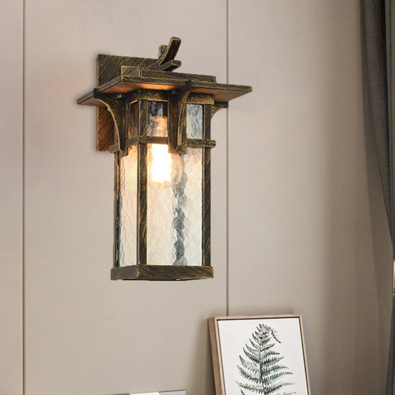 Black/Brass Wall Mount Lighting Industrial Clear/Water Glass 1-Light Outdoor Surface Wall Sconce Clearhalo 'Art deco wall lights' 'Cast Iron' 'Glass' 'Industrial wall lights' 'Industrial' 'Middle century wall lights' 'Modern' 'Rustic wall lights' 'Tiffany' 'Traditional wall lights' 'Wall Lamps & Sconces' 'Wall Lights' Lighting' 1688319