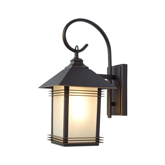 Black Lantern Wall Lamp Fixture Rustic Opaque Glass 1 Light Outdoor Wall Mounted Lighting Clearhalo 'Art deco wall lights' 'Cast Iron' 'Glass' 'Industrial wall lights' 'Industrial' 'Middle century wall lights' 'Modern' 'Rustic wall lights' 'Tiffany' 'Traditional wall lights' 'Wall Lamps & Sconces' 'Wall Lights' Lighting' 1688387