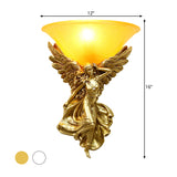 Frosted Glass Bell Shade Wall Lighting Traditional 1 Bulb Corridor Wall Light Sconce with Resin White/Gold Angel Backplate, Right/Left Clearhalo 'Wall Lamps & Sconces' 'Wall Lights' Lighting' 1688436