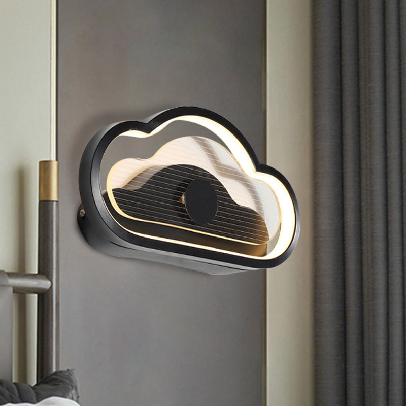 Heart/Cloud Wall Lighting Nordic Acrylic Black/White LED Wall Mounted Light Fixture for Bedroom Black Cloud Clearhalo 'Wall Lamps & Sconces' 'Wall Lights' Lighting' 1688475