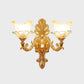 Gold 1/2-Head Wall Sconce Light Traditional Ruffle Glass Flower Wall Mounted Lighting with Curvy Arm Clearhalo 'Wall Lamps & Sconces' 'Wall Lights' Lighting' 1688502