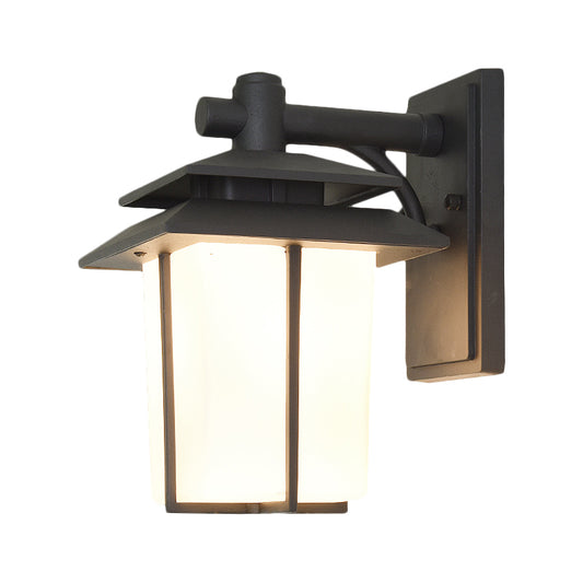 Traditional Trapezoid Wall Lamp 1 Light 7.5"/10" Wide Opaque Glass Wall Mounted Lighting in Black/Brass Clearhalo 'Art deco wall lights' 'Cast Iron' 'Glass' 'Industrial wall lights' 'Industrial' 'Middle century wall lights' 'Modern' 'Rustic wall lights' 'Tiffany' 'Traditional wall lights' 'Wall Lamps & Sconces' 'Wall Lights' Lighting' 1688520