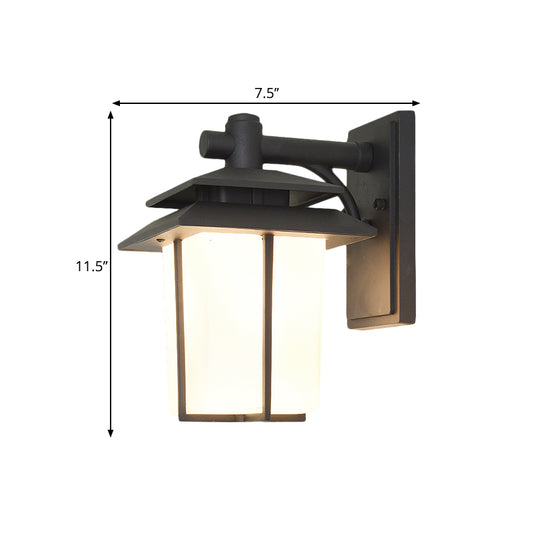 Traditional Trapezoid Wall Lamp 1 Light 7.5"/10" Wide Opaque Glass Wall Mounted Lighting in Black/Brass Clearhalo 'Art deco wall lights' 'Cast Iron' 'Glass' 'Industrial wall lights' 'Industrial' 'Middle century wall lights' 'Modern' 'Rustic wall lights' 'Tiffany' 'Traditional wall lights' 'Wall Lamps & Sconces' 'Wall Lights' Lighting' 1688521