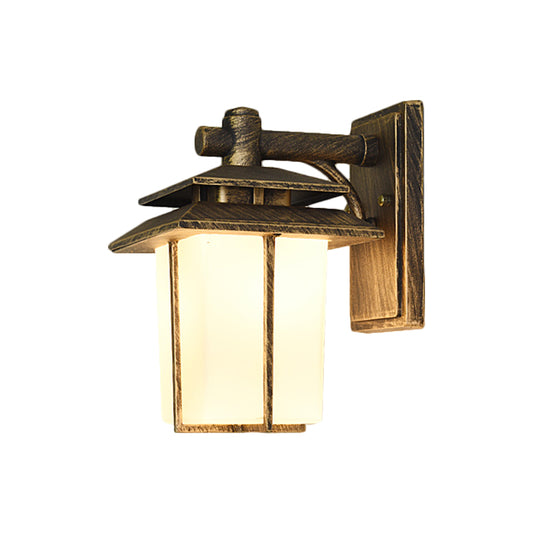 Traditional Trapezoid Wall Lamp 1 Light 7.5"/10" Wide Opaque Glass Wall Mounted Lighting in Black/Brass Clearhalo 'Art deco wall lights' 'Cast Iron' 'Glass' 'Industrial wall lights' 'Industrial' 'Middle century wall lights' 'Modern' 'Rustic wall lights' 'Tiffany' 'Traditional wall lights' 'Wall Lamps & Sconces' 'Wall Lights' Lighting' 1688526