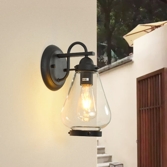 Rural Style Cone Wall Mount Lighting 1-Light Transparent Glass Wall Lamp Fixture in Black Clearhalo 'Art deco wall lights' 'Cast Iron' 'Glass' 'Industrial wall lights' 'Industrial' 'Middle century wall lights' 'Modern' 'Rustic wall lights' 'Tiffany' 'Traditional wall lights' 'Wall Lamps & Sconces' 'Wall Lights' Lighting' 1688539