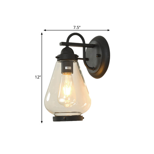 Rural Style Cone Wall Mount Lighting 1-Light Transparent Glass Wall Lamp Fixture in Black Clearhalo 'Art deco wall lights' 'Cast Iron' 'Glass' 'Industrial wall lights' 'Industrial' 'Middle century wall lights' 'Modern' 'Rustic wall lights' 'Tiffany' 'Traditional wall lights' 'Wall Lamps & Sconces' 'Wall Lights' Lighting' 1688541