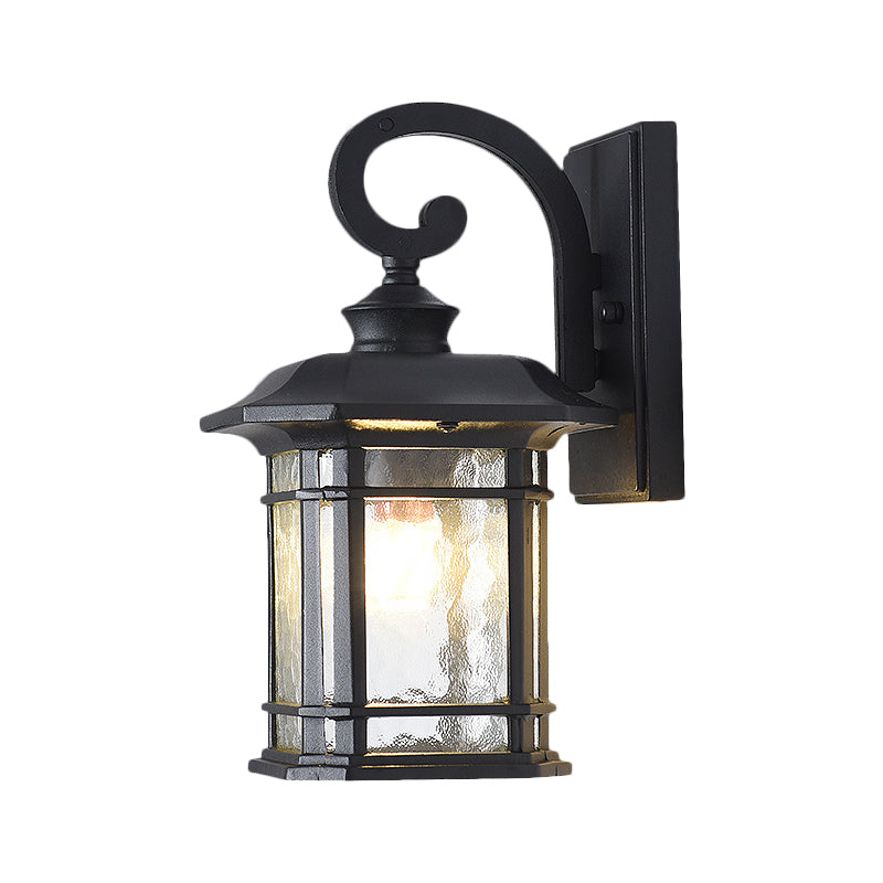 Water Glass Lantern Wall Mount Light Rustic Style 8.5"/10.5" Width 1 Bulb Doorway Wall Lamp in Black/Brass Clearhalo 'Art deco wall lights' 'Cast Iron' 'Glass' 'Industrial wall lights' 'Industrial' 'Middle century wall lights' 'Modern' 'Rustic wall lights' 'Tiffany' 'Traditional wall lights' 'Wall Lamps & Sconces' 'Wall Lights' Lighting' 1688557