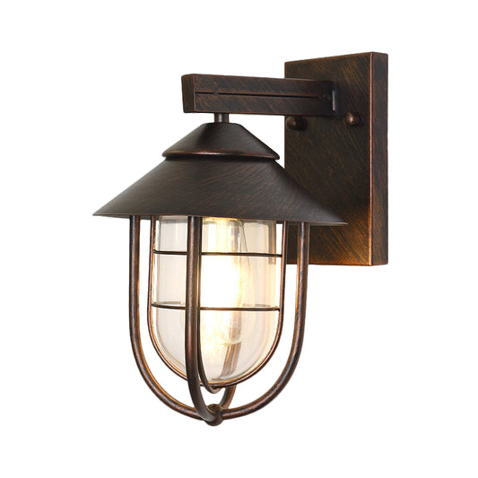Urn Outdoor Wall Light Fixture Nautical Clear Glass 1-Head Black Wall Mount Lamp with Metallic Cage Clearhalo 'Art deco wall lights' 'Cast Iron' 'Glass' 'Industrial wall lights' 'Industrial' 'Middle century wall lights' 'Modern' 'Rustic wall lights' 'Tiffany' 'Traditional wall lights' 'Wall Lamps & Sconces' 'Wall Lights' Lighting' 1688566