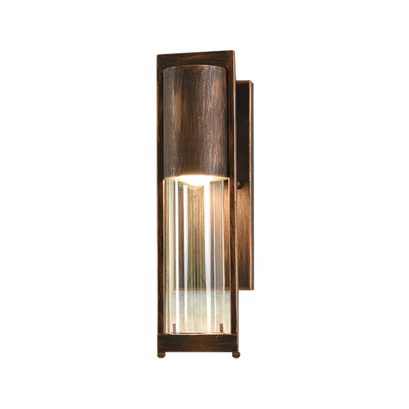 Transparent Glass Black/Brass Wall Lamp Column 1 Head Industrial Flush Mount Wall Sconce Clearhalo 'Cast Iron' 'Glass' 'Industrial wall lights' 'Industrial' 'Middle century wall lights' 'Modern' 'Tiffany' 'Traditional wall lights' 'Wall Lamps & Sconces' 'Wall Lights' Lighting' 1688583