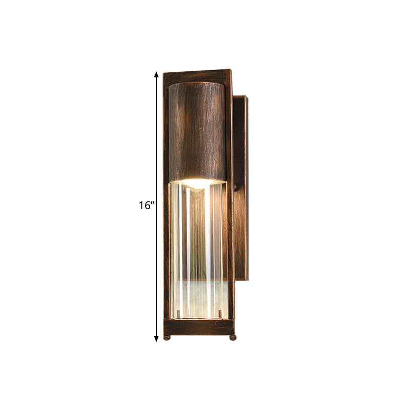 Transparent Glass Black/Brass Wall Lamp Column 1 Head Industrial Flush Mount Wall Sconce Clearhalo 'Cast Iron' 'Glass' 'Industrial wall lights' 'Industrial' 'Middle century wall lights' 'Modern' 'Tiffany' 'Traditional wall lights' 'Wall Lamps & Sconces' 'Wall Lights' Lighting' 1688584