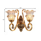 Brass 1/2-Bulb Wall Lighting Fixture Countryside Crystal Glass Flower Wall Light Sconce with Swooping Arm Clearhalo 'Wall Lamps & Sconces' 'Wall Lights' Lighting' 1688631