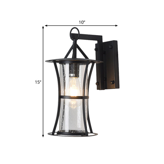 Cylinder Seedy Glass Wall Light Retro 1 Head Patio Wall Lighting Ideas with Curved Frame in Black Clearhalo 'Art deco wall lights' 'Cast Iron' 'Glass' 'Industrial wall lights' 'Industrial' 'Middle century wall lights' 'Modern' 'Rustic wall lights' 'Tiffany' 'Traditional wall lights' 'Wall Lamps & Sconces' 'Wall Lights' Lighting' 1688635