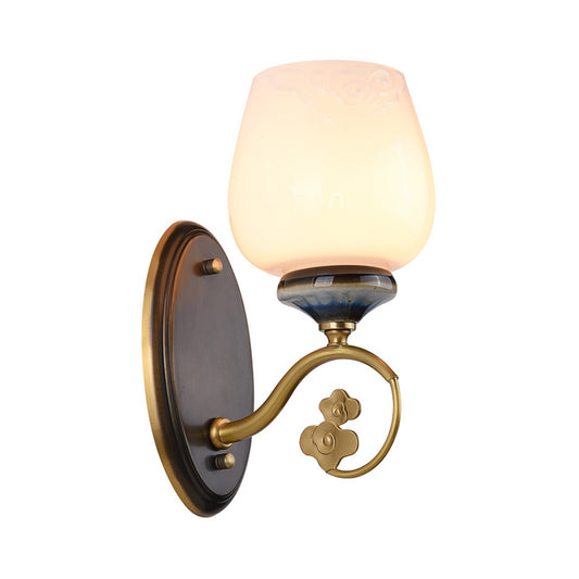 Milky Glass Brass Sconce Light Fixture Tapered 1 Light Traditional Wall Mounted Lamp for Living Room Clearhalo 'Wall Lamps & Sconces' 'Wall Lights' Lighting' 1688655