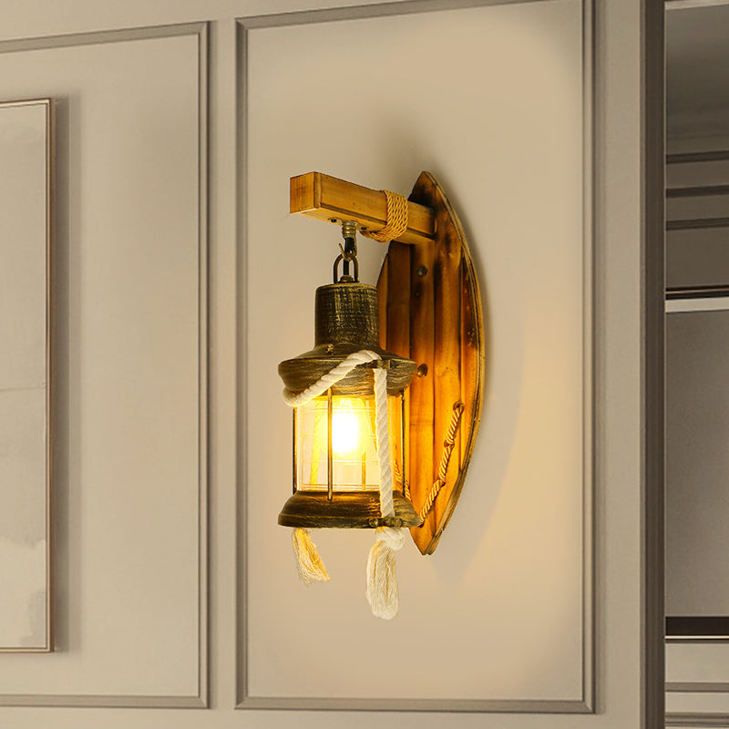 Single Bulb Wall Light Sconce Rural Style Lantern Clear Glass Wall Mounted Lamp in Antique Bronze Clearhalo 'Industrial wall lights' 'Industrial' 'Middle century wall lights' 'Rustic wall lights' 'Tiffany' 'Wall Lamps & Sconces' 'Wall Lights' Lighting' 1688696