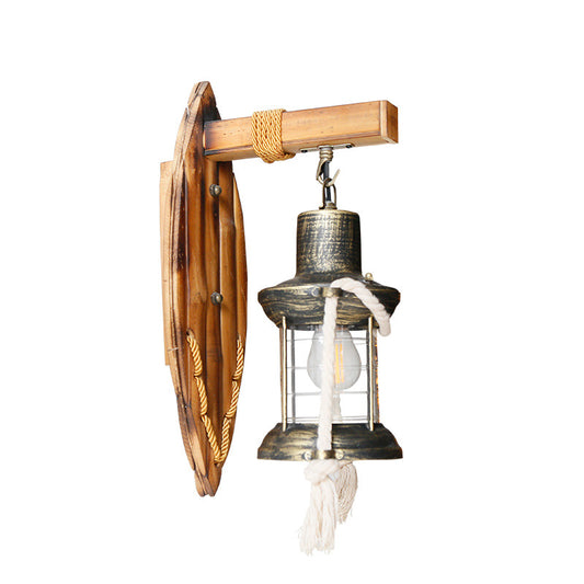 Single Bulb Wall Light Sconce Rural Style Lantern Clear Glass Wall Mounted Lamp in Antique Bronze Clearhalo 'Industrial wall lights' 'Industrial' 'Middle century wall lights' 'Rustic wall lights' 'Tiffany' 'Wall Lamps & Sconces' 'Wall Lights' Lighting' 1688697