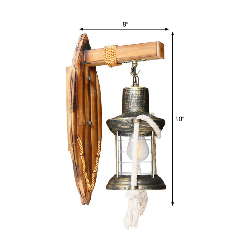 Single Bulb Wall Light Sconce Rural Style Lantern Clear Glass Wall Mounted Lamp in Antique Bronze Clearhalo 'Industrial wall lights' 'Industrial' 'Middle century wall lights' 'Rustic wall lights' 'Tiffany' 'Wall Lamps & Sconces' 'Wall Lights' Lighting' 1688698